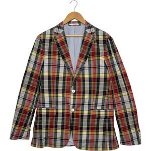 Gant Michael Bastian Sport Coat Mens 52 Red Blue Madras Plaid Blazer Preppy